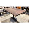 Image 1 : DARK WOOD 48"W X 30"D X 30"H BLACK METAL BASE RECTANGULAR COMMERCIAL RESTAURANT TABLE