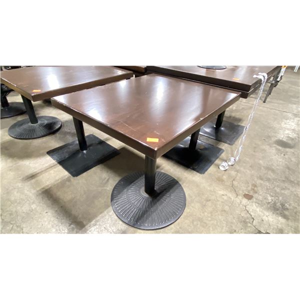 DARK WOOD 30"W X 25"D X 30"H BLACK METAL BASE SQUARE COMMERCIAL RESTAURANT TABLE