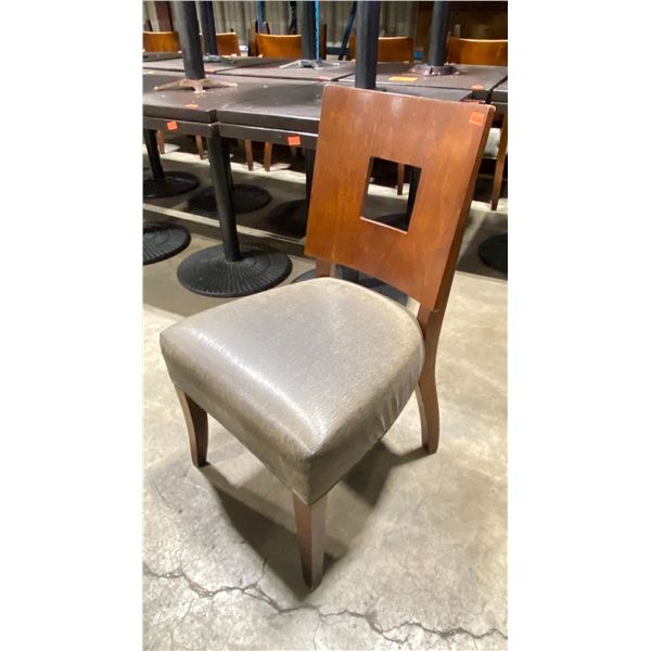 DARK WOOD PADDED SQUARE BACK COMMERCIAL RESTAURANT SIDE CHAIR