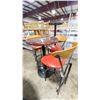 Image 2 : DARK WOOD 29"W X 43"H BLACK METAL BASE ROUND COMMERCIAL BAR HEIGHT RESTAURANT TABLE WITH 3 RED