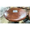 Image 3 : DARK WOOD 29"W X 43"H BLACK METAL BASE ROUND COMMERCIAL BAR HEIGHT RESTAURANT TABLE WITH 3 RED