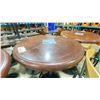 Image 3 : DARK WOOD 29"W X 43"H BLACK METAL BASE ROUND COMMERCIAL BAR HEIGHT RESTAURANT TABLE WITH 2 RED