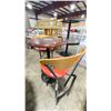 Image 2 : DARK WOOD 29"W X 43"H BLACK METAL BASE ROUND COMMERCIAL BAR HEIGHT RESTAURANT TABLE WITH 2 RED