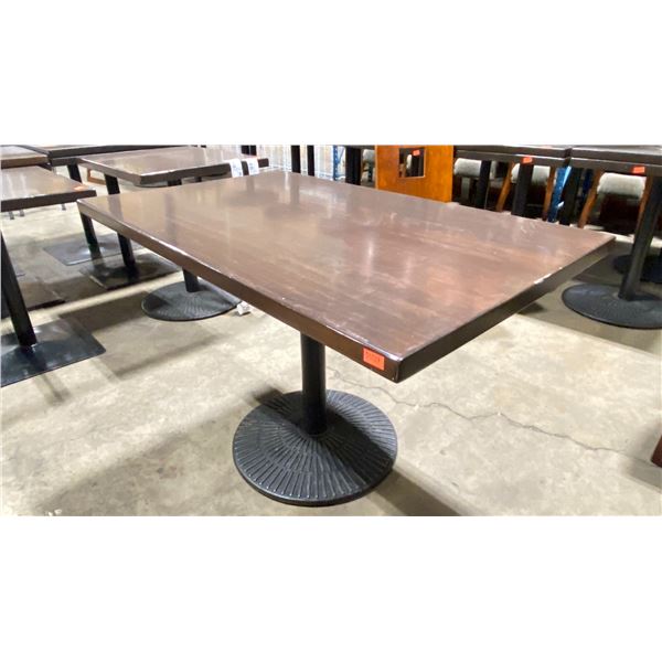DARK WOOD 48 W X 30 D X 30 H BLACK METAL BASE RECTANGULAR COMMERCIAL RESTAURANT TABLE