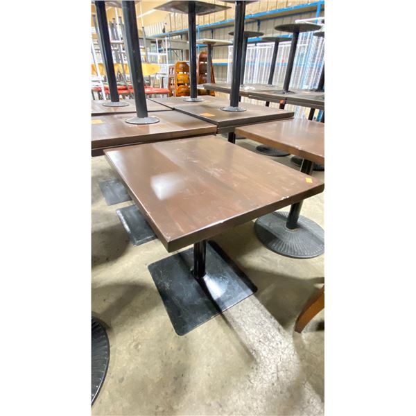 DARK WOOD 30"W X 25"D X 29"H BLACK METAL BASE SQUARE COMMERCIAL RESTAURANT TABLE