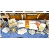 Image 2 : 2 SHELVES OF ASSORTED DECOR ITEMS, BOOKS, CANDLES, CRYSTALS, FAUX PLANTS & PICTURE FRAMES