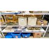 Image 1 : 2 SHELVES OF ASSORTED ARTWORK, CANARY CAMERA, APPLE USB EXTERNAL CD DRIVE, PAIR OF MODERN