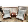 Image 1 : PATIOFLARE COLTON WOOD / PLASTIC RATTAN 3PCS OUTDOOR PATIO CHAT SET WITH GREY CUSHIONS INCLUDING: