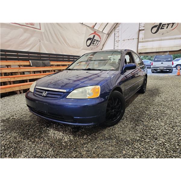2002 HONDA CIVIC, BLUE, 227874 KMS, FRONT WHEEL DRIVE. - B929825