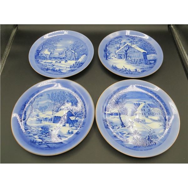 Set Of 4 Currier & Ives A Home In The Wilderness Plates 8" Diameter