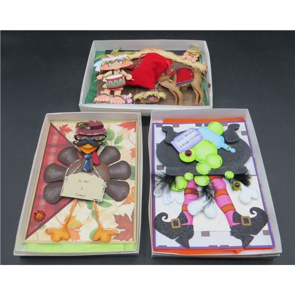 Lot of 3 Handmade Greeting Card Fronts to Attach to cards