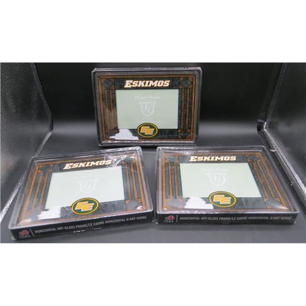 Lot of 3 New Edmonton Eskimos Stained Glass 4x6 Picture Frames