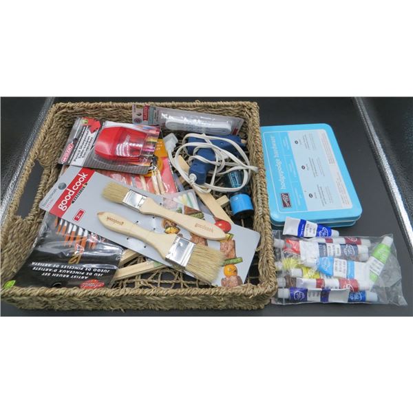 Crafting Lot Stampin Up Hodgepodge Hardware, Paint Brushes, Glue Gun, Paints mini Easel & more