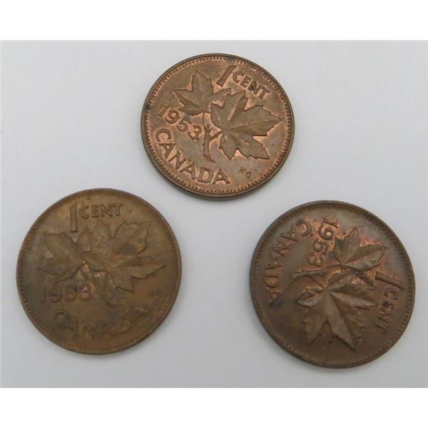 3x Canadian Pennies 1953