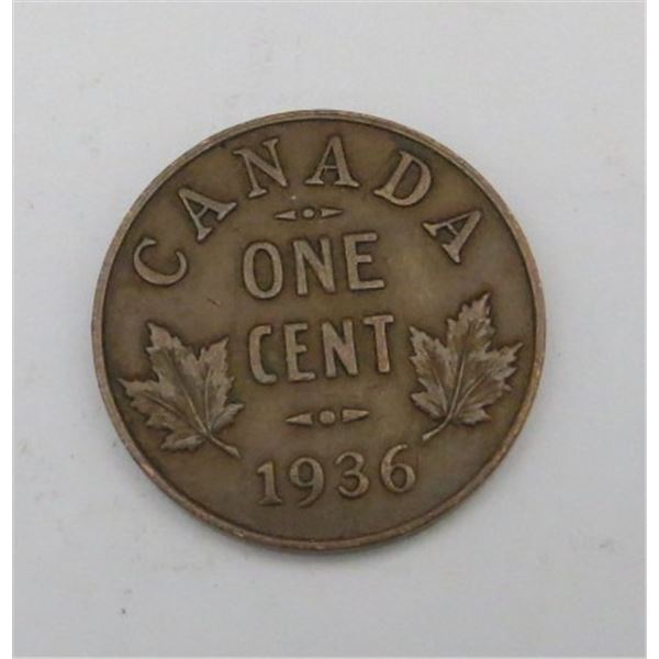 1936 Canadian Penny One Cent Coin