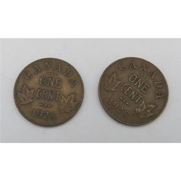 2x Canadian Pennies 1928
