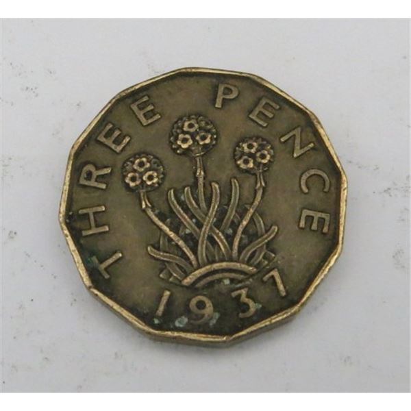 1937 Great Britain Silver 3 Pence Antique Coin