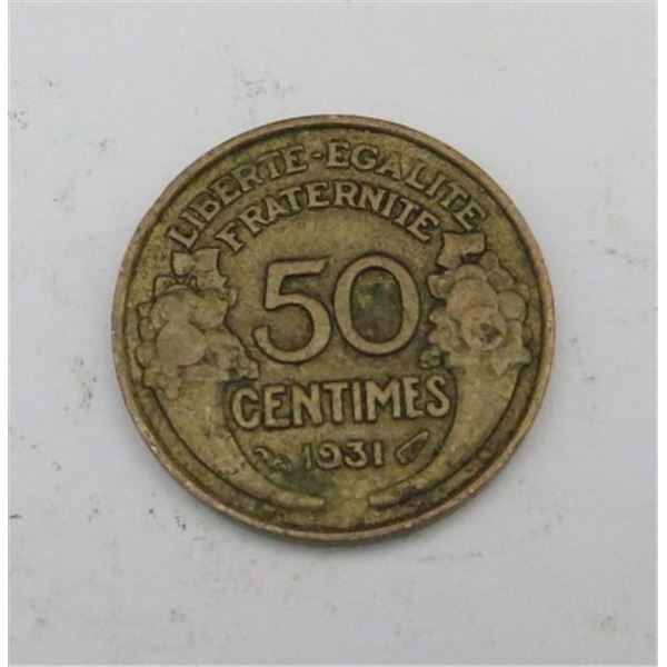 1931 France 50 Centimes Antique Coin