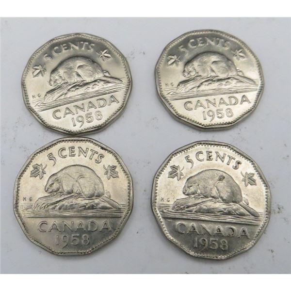 4x Canadian Nickels 1958
