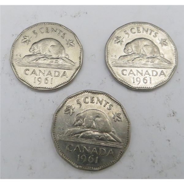 3x Canadian Nickels 1961