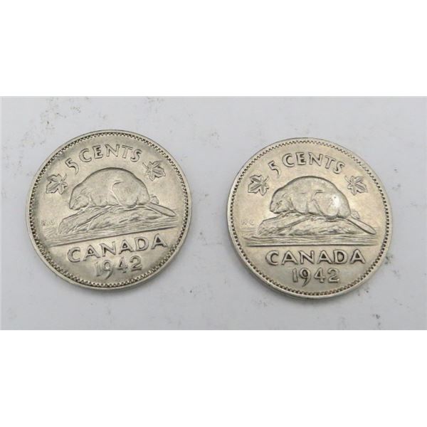 2x Canadian Nickels 1942