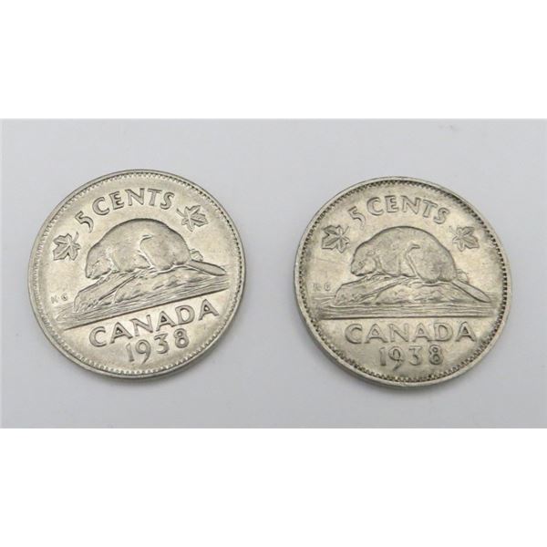 2x Canadian Nickels 1938