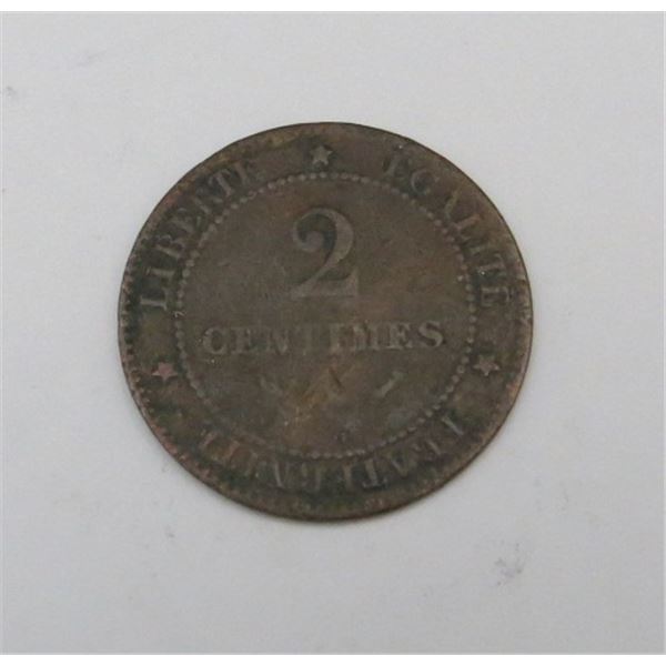 1883 France 2 Centimes Coin
