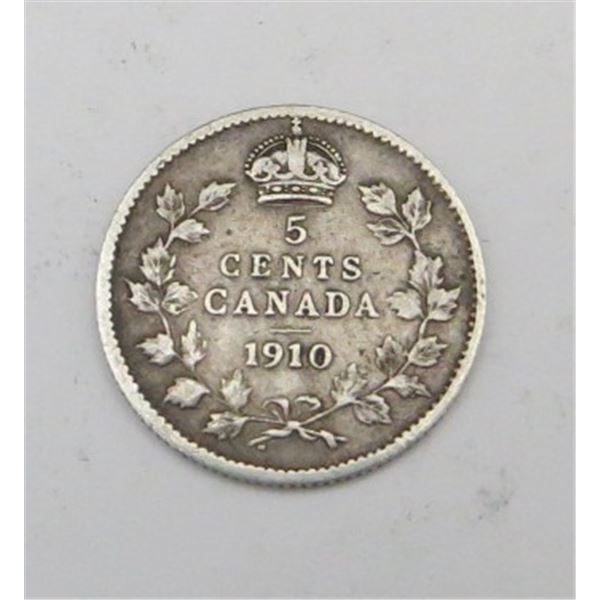 1910 Canadian Silver 5 Cent Coin