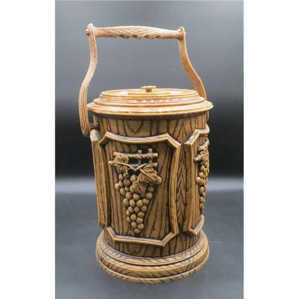 Vintage 1960s Brentwood Faux-Wooden Grapes and Leaves Ice Bucket With Handle