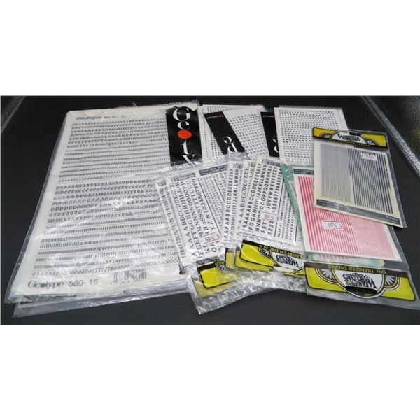 Large lot of Dry Transfers Decals Black Stripes, Red Stripes, Letters and Numbers