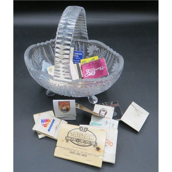 Glass 7.5" Long Candy Dish With Vintage Match Books