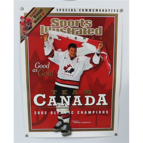 2002 Sports Illustrated Poster Mario Lemieux Team Canada Gold Medal 18" x 24"