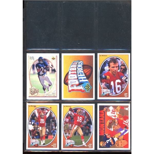 Lot of 6 Various Football Cards With Joe Montana Football Heroes Cards