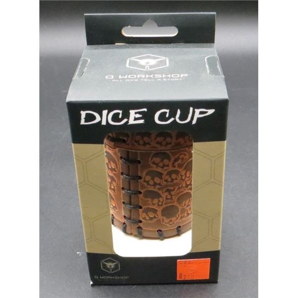 New Q Workshop Hand Crafted Skull Beige Leather Dice Cup With Lid