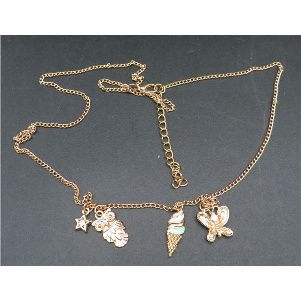 30" Long Gold tone Fashion Chain With Charms
