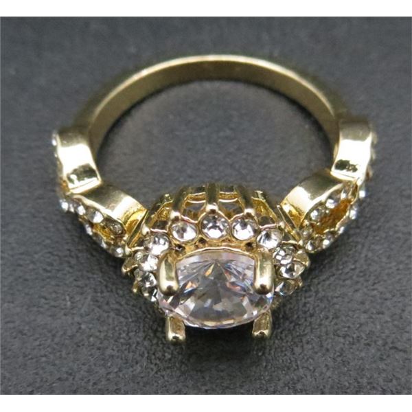 New Gold Tone & Stone Fashion Ring Size 7