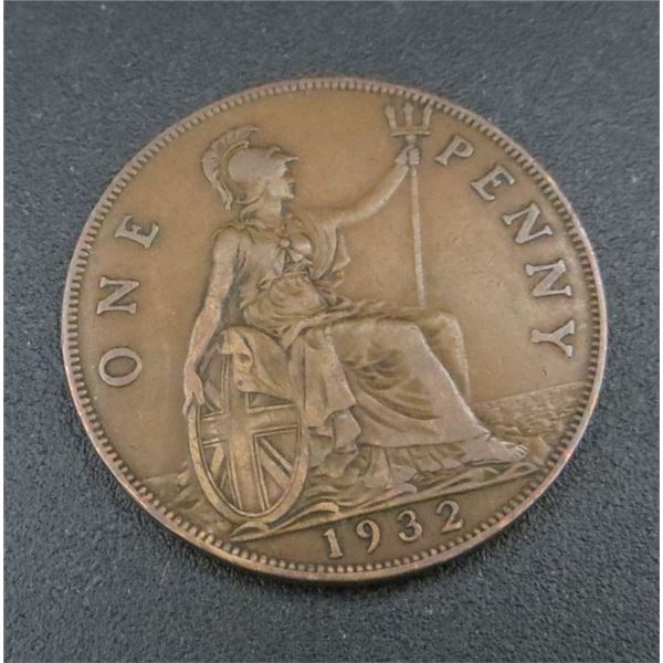 1932 Great Britain Large One Cent Coin One Penny