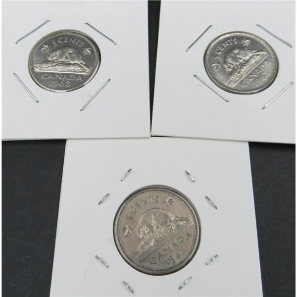3x Canadian Nickels 1963