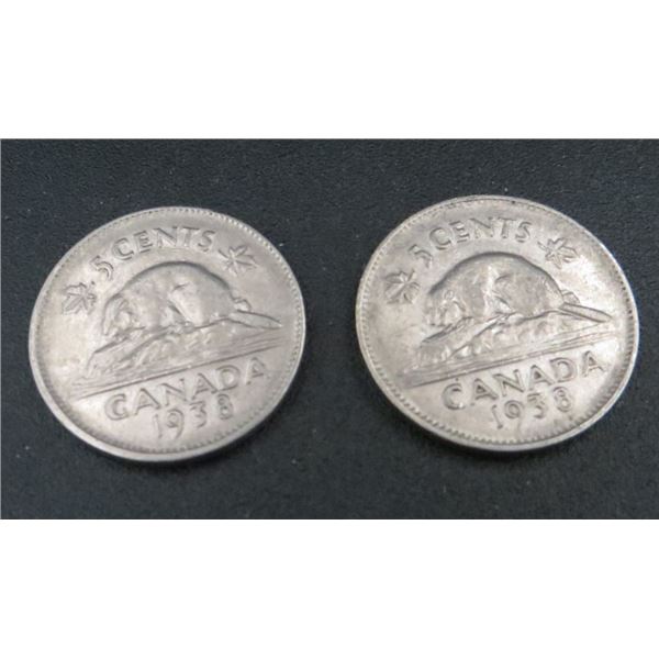 2x Canadian Nickels 1938
