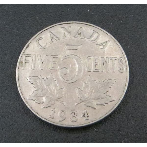 1934 Canadian 5 Cent Coin