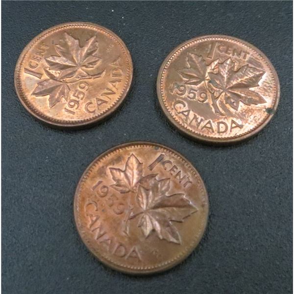 3x Canadian Pennies 1959