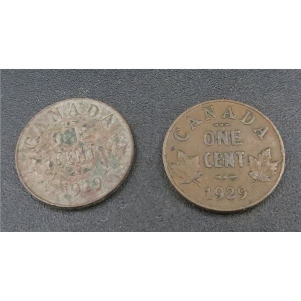 2x Canadian Pennies 1929