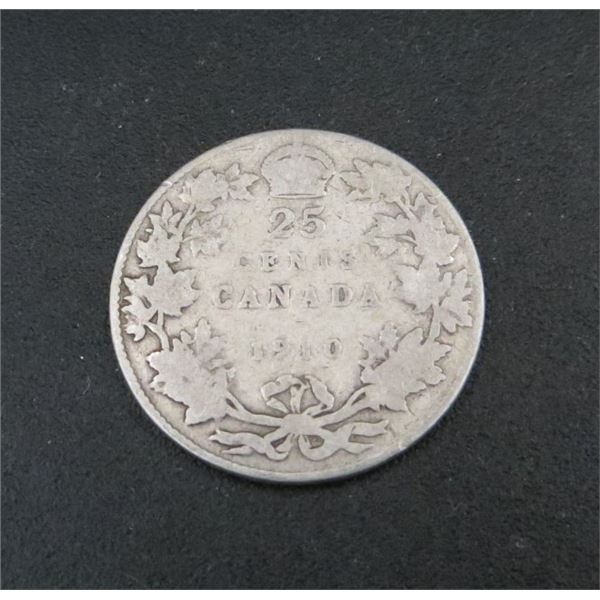 1910 Canadian Silver 25 Cent Coin