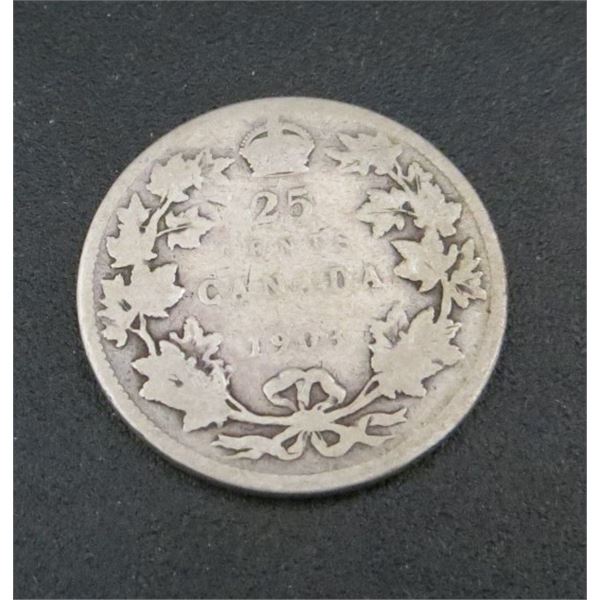 1903 Canadian Silver 25 Cent Coin