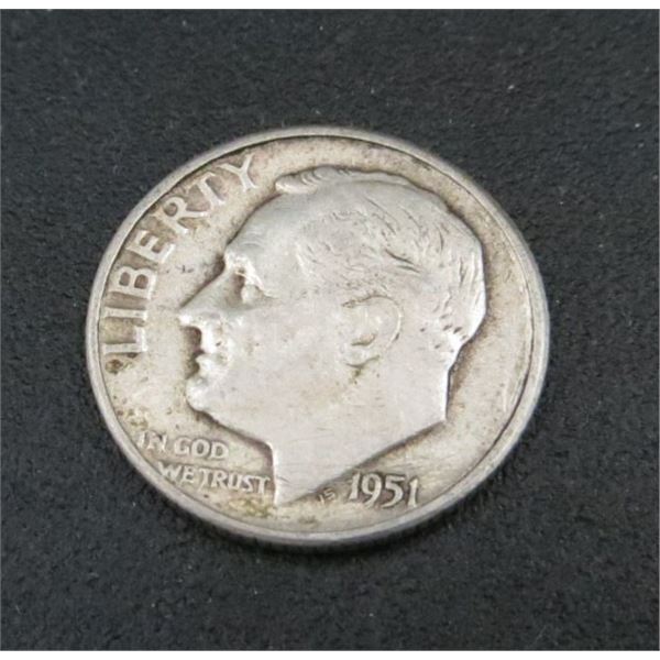 1951 USA Silver 10 Cent Coin