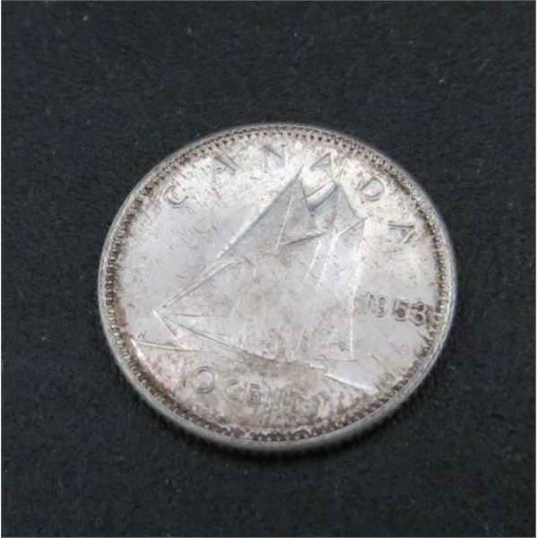 1953 Canadian Silver 10 Cent Coin