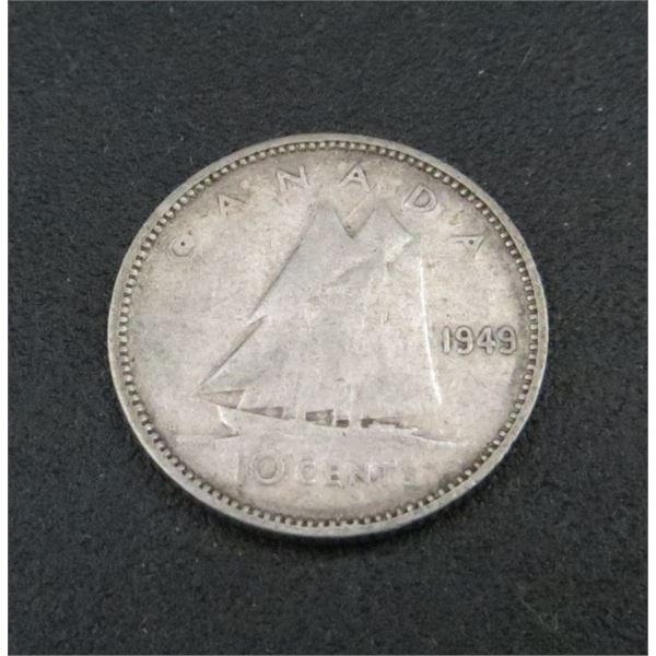 1949 Canadian Silver 10 Cent Coin