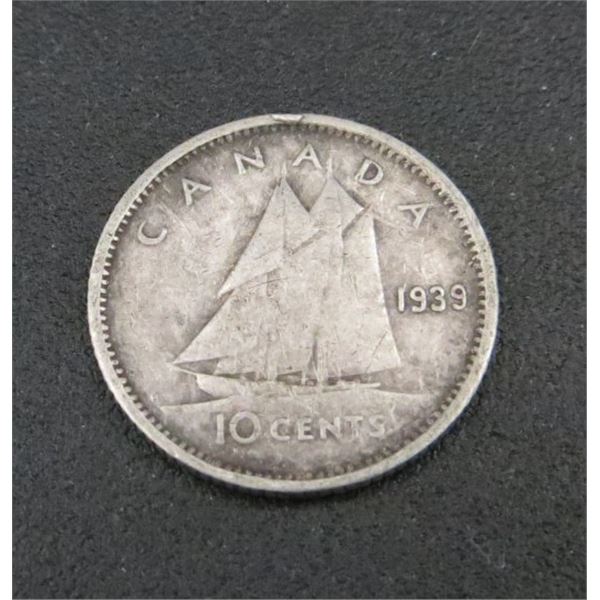 1939 Canadian Silver 10 Cent Coin