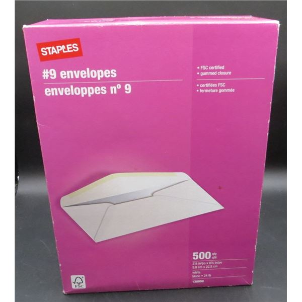 New Staples #9 White Premium Gummed Envelopes - 3-7/8" x 8-7/8" - 500 Pack (retails $70)