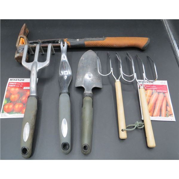 Lot Of Gardening Tools, Seeds and a Hammer